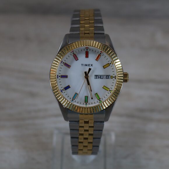 Timex Day-Date Watch – Pre-Owned, New Battery, Round, Two-Tone - Picture 2 of 11